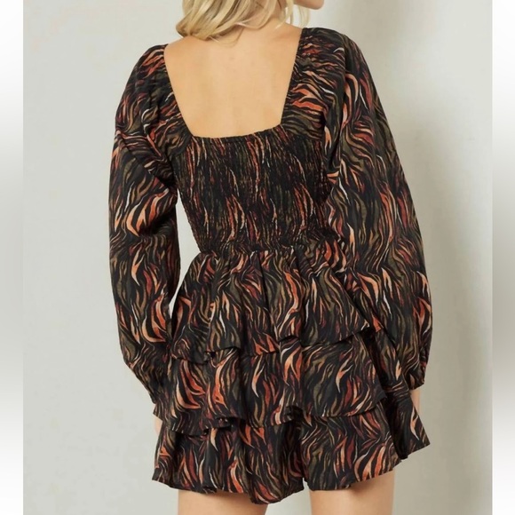 Entro Black Flame Print Tiered Romper - Size S, Great Condition - Picture 3 of 9